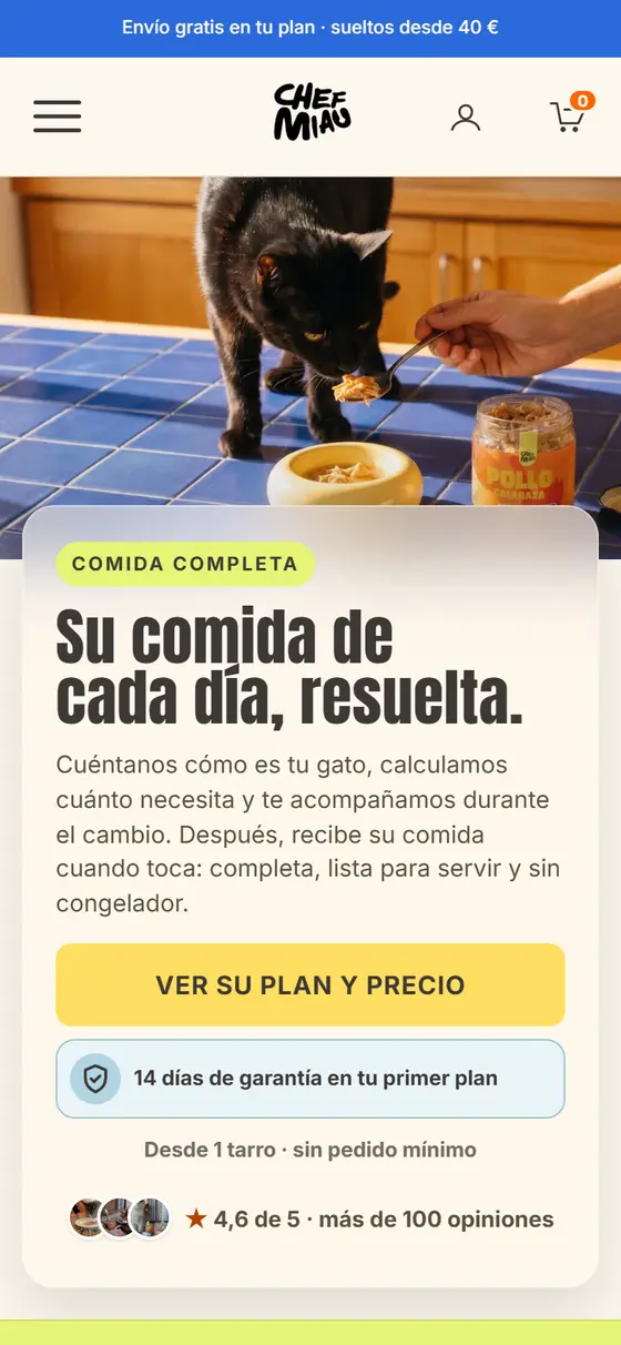 Chef Miau's Shopify store on mobile