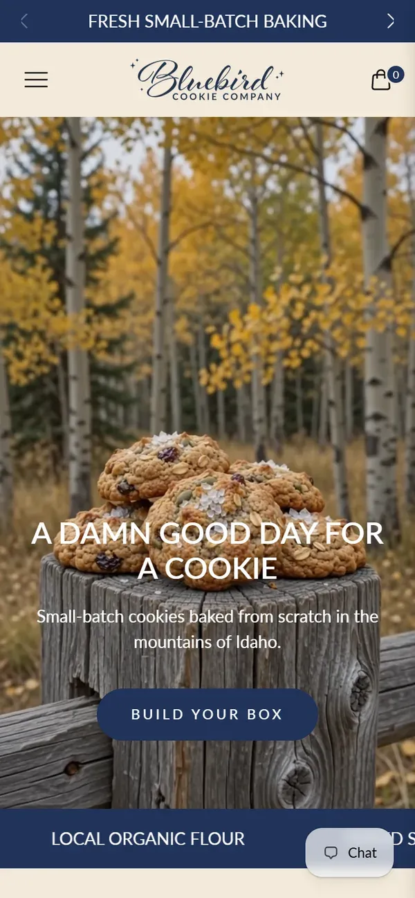 Bluebird Cookie Co.'s Shopify store on mobile