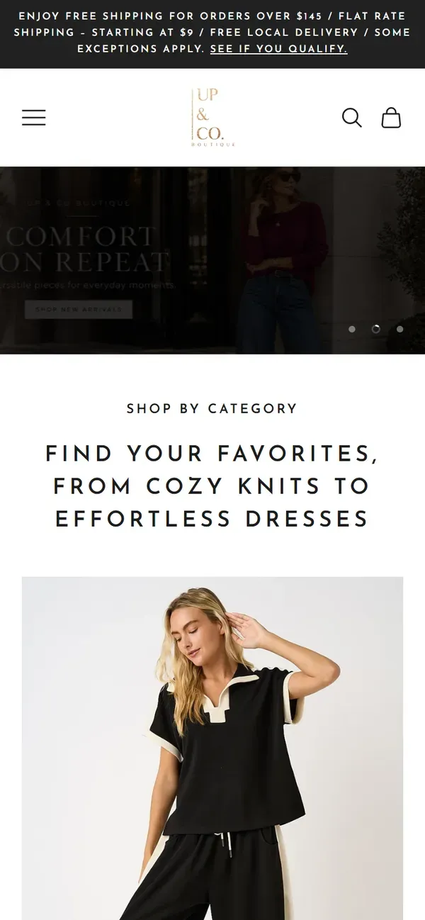 Up&Co.'s Shopify store on mobile