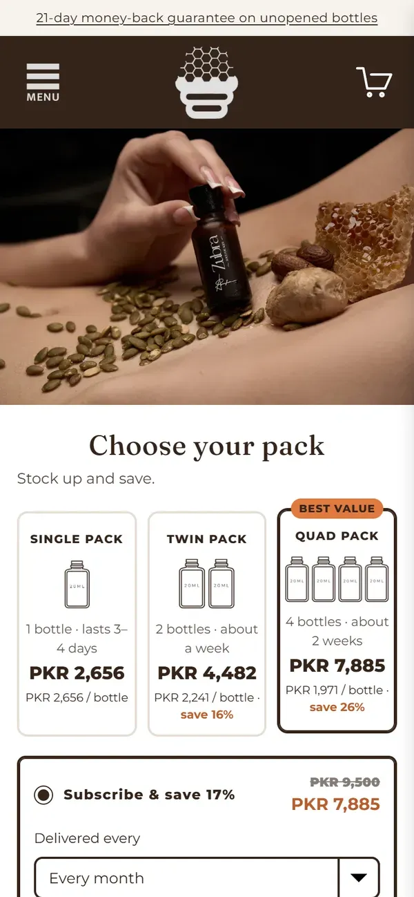 ZubraCore4 pack selector on mobile