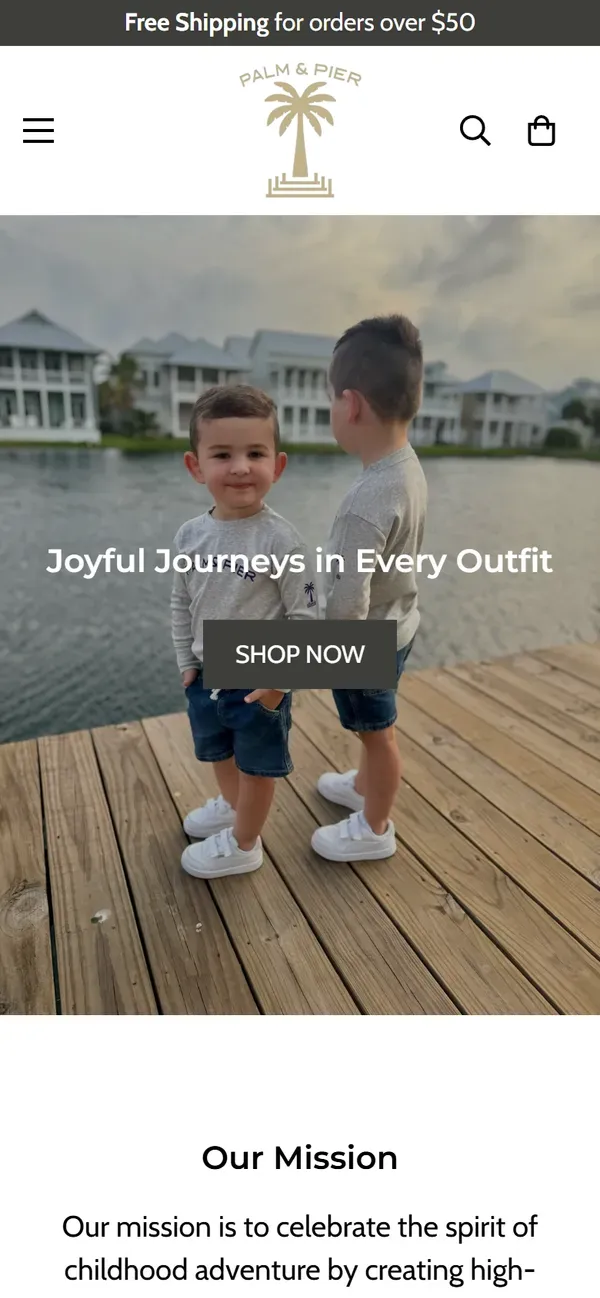 Palm & Pier's Shopify store on mobile