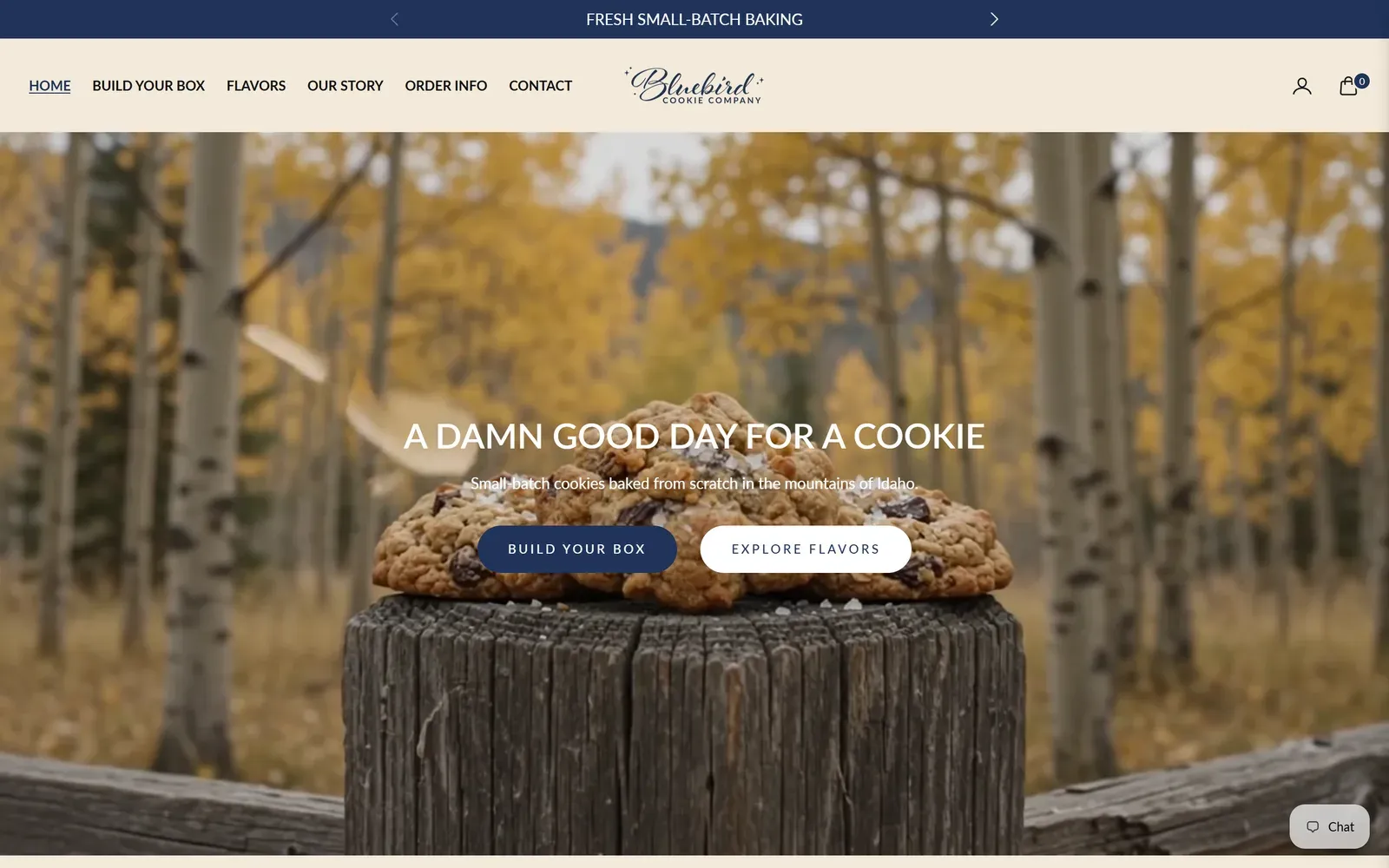Bluebird Cookie Co.'s Shopify store on desktop
