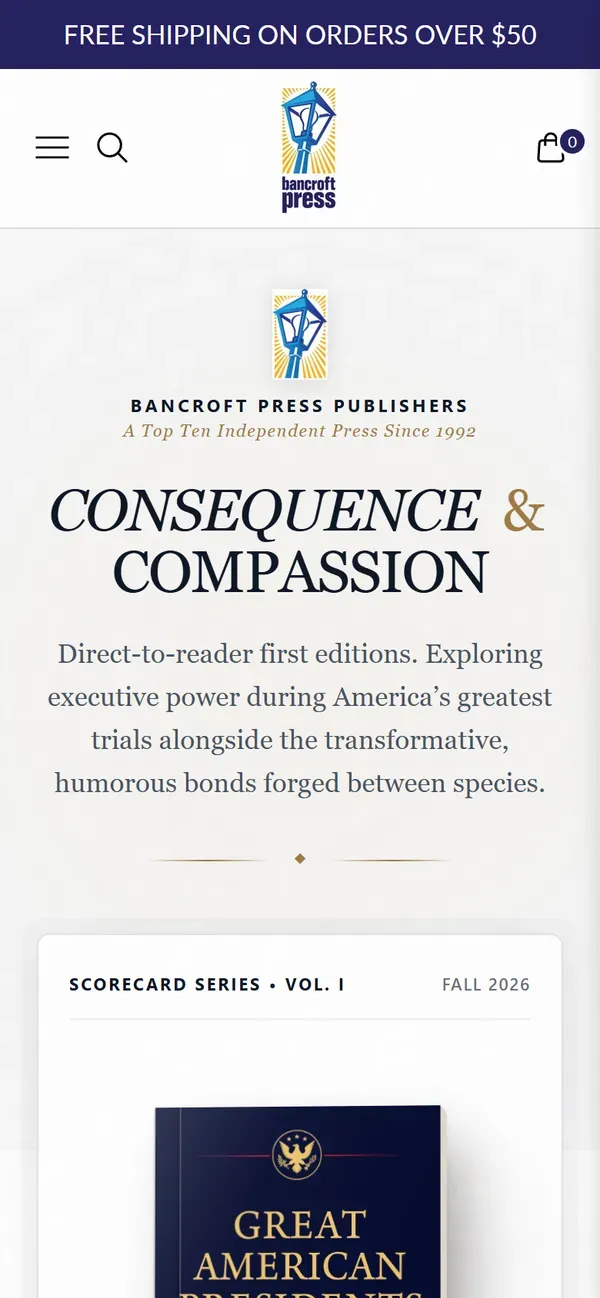 Bancroft Press's Shopify store on mobile