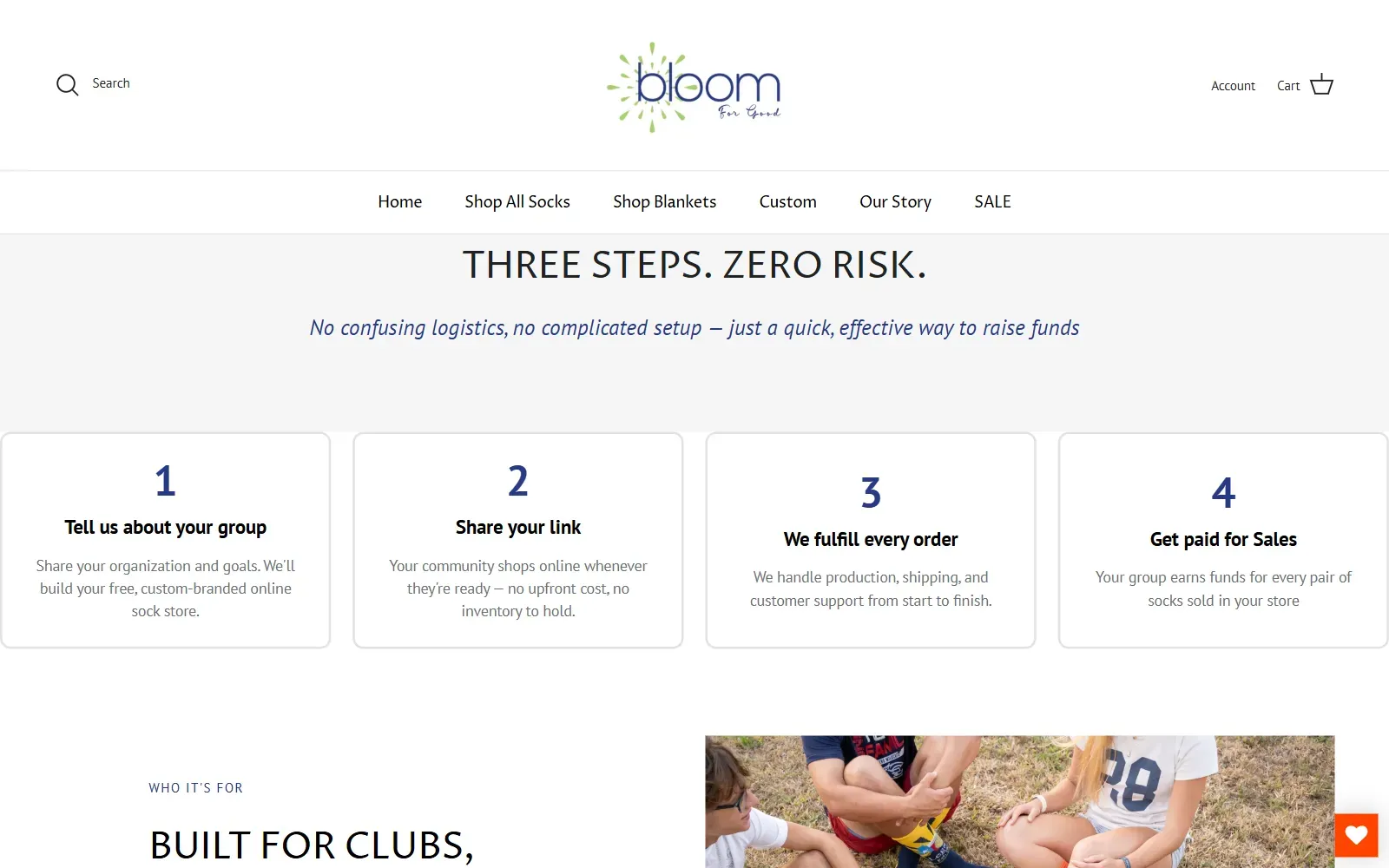 Bloomin' Socks fundraising page showing four steps